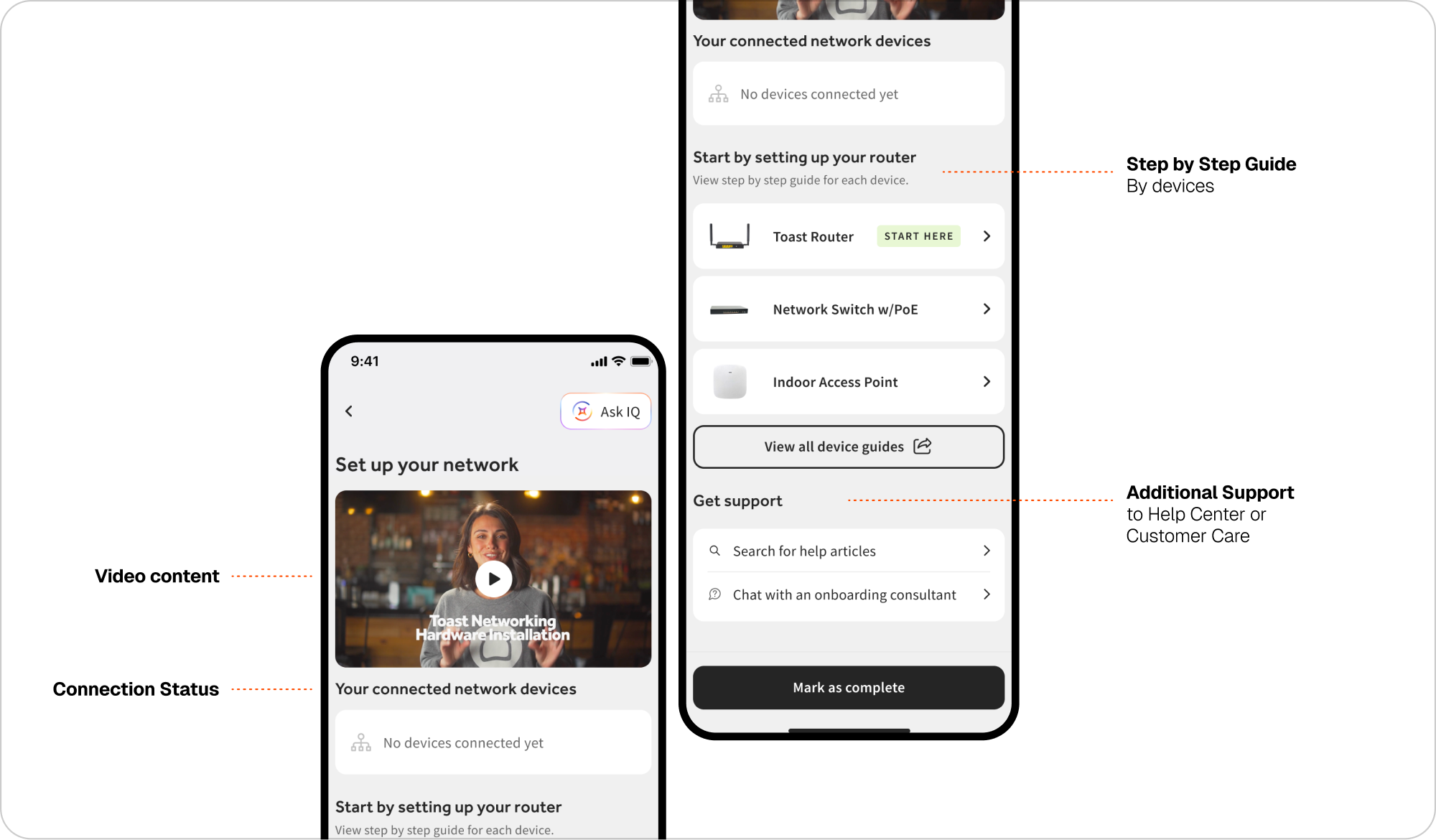 Annotated onboarding design iterations
