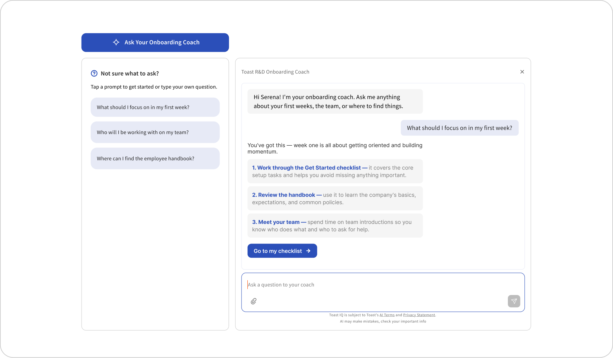 Toast Buffet components for onboarding task states