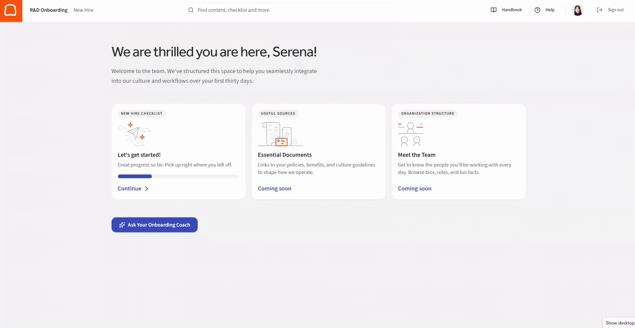 Animated AI onboarding experience